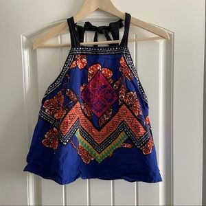 Free People blue multi print halter top